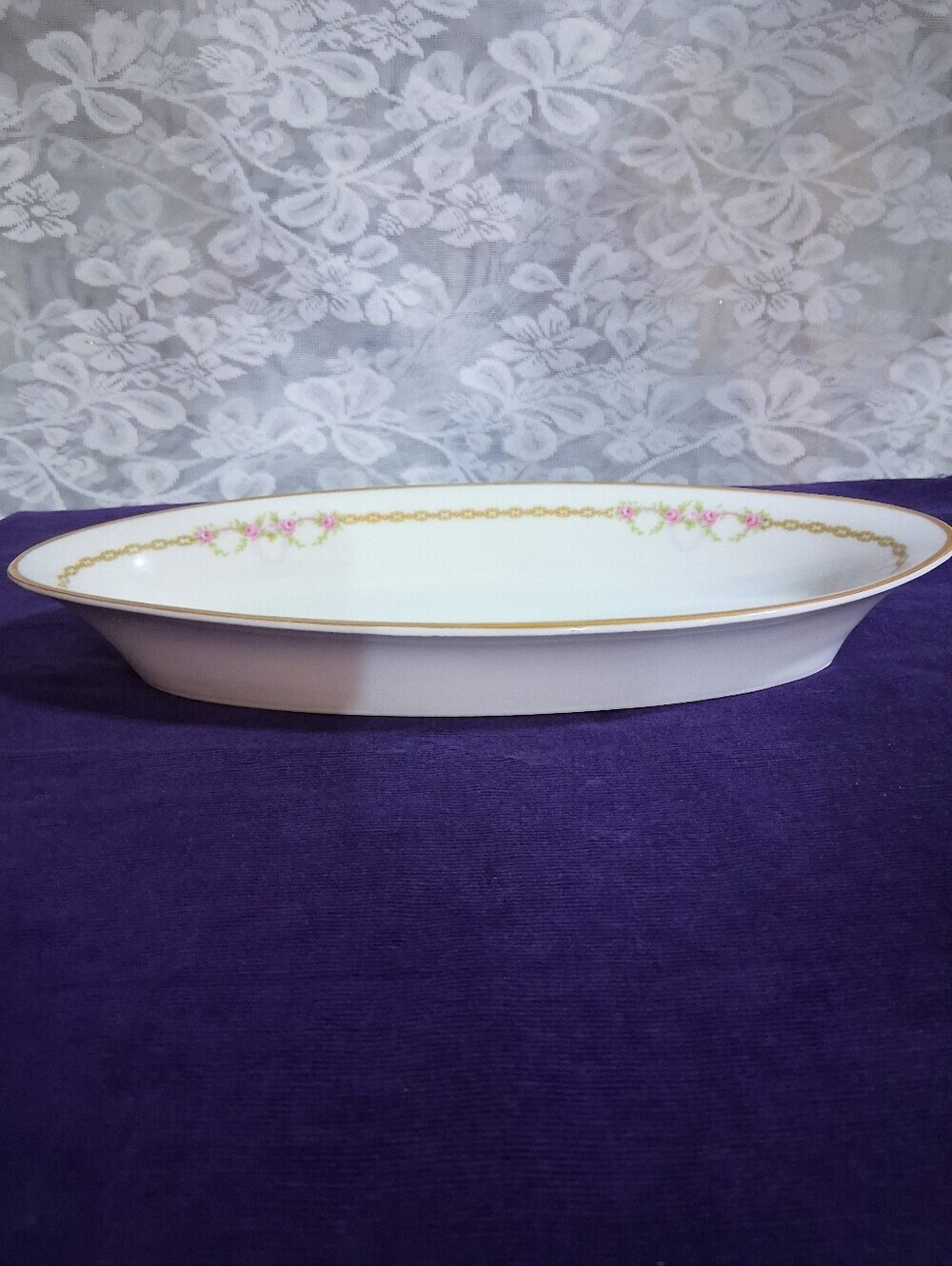 Vintage 1930s Heinrich H&C Porcelain Tray Trinket Dish Pink Roses 11" Bavaria